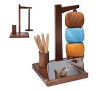 Lvjkes Porta Ovillos de Lana, Porta Bolsas de Lana Giratorio de Madera, Soporte de Lana Magnético Multifuncional, Combinado con Soporte para Teléfono móvil, Adecuado para Hilo de Crochet y Tejido