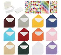 Lvjkes Sobres Pequeños, 72 Piezas Mini Sobres, 100 Piezas Tarjetas en Blanco Blancas y 4 Hojas Pegatinas de Tamaño Múltiple para Materiales de Regalo de Fiesta de Boda y Cumpleaños