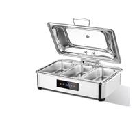LVLDAWA Juego Calentadores Eléctricos para Buffet, Calentador Alimentos Acero Inoxidable, Calentadores Eléctricos Tapa Vidrio Control Temperatura para Bodas Fiestas(13.5L-C)