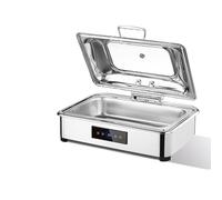 LVLDAWA Juego Calentadores Eléctricos para Buffet, Calentador Alimentos Acero Inoxidable, Calentadores Eléctricos Tapa Vidrio Control Temperatura para Bodas Fiestas(13.5L-A)