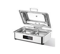 LVLDAWA Juego Calentadores Eléctricos para Buffet, Calentador Alimentos Acero Inoxidable, Calentadores Eléctricos Tapa Vidrio Control Temperatura para Bodas Fiestas(13.5L-B)