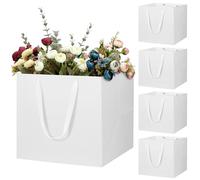 LVNRIDS 5 Bolsas de Regalo Grandes, 11.8 inch Bolsas Cuadradas con asas, bolsas de Ramos, Cumpleaños, Manualidades, Navidad Blanco