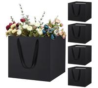 LVNRIDS 5 Bolsas de Regalo Grandes, 11.8 inch Bolsas Cuadradas con asas, bolsas de Ramos, Cumpleaños, Manualidades, Navidad Negro