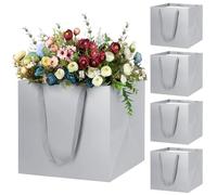 LVNRIDS 5 Bolsas de Regalo Grandes Gris, 30 x 30 x 30 cm Bolsas Cuadradas con asas de Mercancía de Compras, 11.8 inch Bolsas de Ramos, Cumpleaños, Manualidades, Navidad