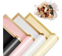 LVOORTOREN 40 hojas de papel de regalo de flores, papel de regalo de ramo floral impermeable con borde dorado, suministros de floristería papel de embalaje para el día de San Valentín, boda,