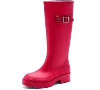 Lvptsh Botas de Agua Mujer Altas Zapatos de Lluvia Caucho de Boots Impermeable Wellington Boots de Goma Cómodas Antideslizante,Red,EU40