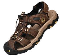 Lvptsh Sandalias Hombre Zapatillas de Senderismo Transpirable Peso Ligero Cuero Camper Deportivas Sandalias Pescador Playa Zapatos,Marrón,EU44