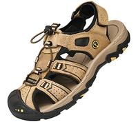 Lvptsh Sandalias Hombre Zapatillas de Senderismo Transpirable Peso Ligero Cuero Camper Deportivas Sandalias Pescador Playa Zapatos,Amarillo,EU42