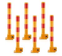 LVSEWOA Bolardo de Seguridad de Acero - Poste de Barrera de estacionamiento Empotrado con Cinta Reflectante para Mayor Seguridad Vial - Metal con Recubrimiento de Polvo Amarillo