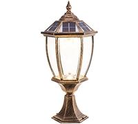 LVSEWOA Farola Solar para Exteriores, Resistente al Agua, Estilo Retro, de Bronce o Negro, para Puerta de Entrada, jardín y Patio Trasero (luz Blanca o cálida)
