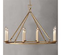 LVSEWOA Lámpara de araña rústica de Metal con Forma de Rueda de Carro Dorada de 89 cm, Estilo Vela, de latón Antiguo, Redonda, para Techo (8 Luces)