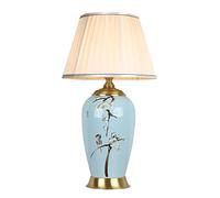 LVSEWOA Lámpara de Mesa de Estilo Chinoiserie, cerámica Pintada a Mano con Pantalla de Tela, Elegante iluminación de mesilla para Dormitorio, Sala de Estar, Estudio y decoración de hoteles.