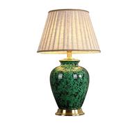 LVSEWOA Lámparas de Mesa de cerámica Americanas para Sala de Estar, Dormitorio, lámpara de mesita de Noche con Pantalla de Tela cilíndrica, Acabado Verde, lámparas de Mesa Auxiliar, 1