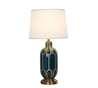 LVSEWOA Lámparas de Mesa de cerámica Modernas Americanas, lámparas de mesilla de Noche LED en Cobre y Tela, lámpara de Mesa de 65 cm de Altura para Dormitorio, Sala de Estar, Estudio u Oficina.