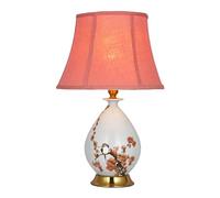 LVSEWOA Lámparas de mesilla de cerámica con Flores pintadas a Mano, Estilo Granja Americana, con Base de Metal, para Sala de Estar o Dormitorio, Pantalla de Lino Beige, 36 * 57 cm.