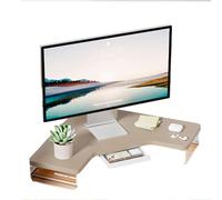 LVSEWOA Support d'écran d'angle en Forme de L, Support d'écran d'angle en acrylique Transparent et Bois, rehausseur triangulaire pour ordinateur, organiseur d'angle Avec tiroir