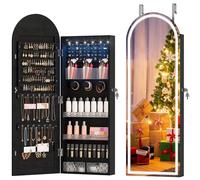 LVSOMT Armario para Joyas, Arqueado Espejo Joyero con Cerradura, Negro