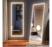LVSOMT Espejo de pie Cuerpo Entero con luz, 153x50cm Espejo de pie Grande, LED Espejos de Cuerpo Entero Pared Rectangular, Espejo Cuerpo Entero Pared LED, Espejo Pared vestidor, Dormitorio, Negro