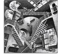 LVTFCO Retro MC Póster de Escher《Escaleras》Pintura M.C. Escher Lienzo Arte de la Pared M.C. Escher Imprime M.C. Cuadro artístico de Escher para decoración del hogar, 50x50cm, sin Marco