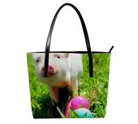 LVTISEE Bolso de mano de piel sintética para mujer, diseño de cerdito con huevos de Pascua, bolso de mano para el trabajo, viajes