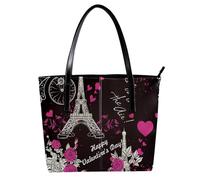 LVTISEE Bolso de mano de piel sintética para mujer, diseño de la Torre Eifel y el Amor para el Día de San Valentín, para el trabajo, viajes