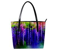 LVTISEE Bolso de mano para mujer, de piel sintética, color violeta, rojo, amarillo, flores, acuarela, primavera, árbol, bolso de mano, bolso de mano para el trabajo, viajes