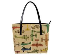 LVTISEE Bolso de mano vintage de piel sintética para mujer, diseño de aviones antiguos, bolso de mano para el trabajo, viajes
