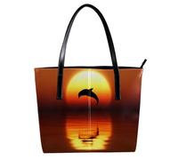LVTISEE Dolphin Jumping in the Sunset - Bolso de mano para mujer, de piel sintética, para el trabajo, viajes