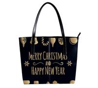 LVTISEE Golden Merry Christmas and Happy New Year - Bolso de mano para mujer, de piel sintética, para el trabajo, viajes