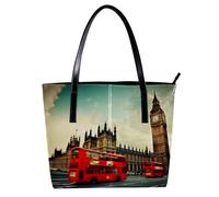 LVTISEE London the UK Red Bus in Motion and Big Ben - Bolso de mano para mujer, piel sintética, bolso de mano para el trabajo, viajes
