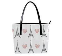 LVTISEE Paris - Bolso de mano para mujer, diseño de la Torre Eiffel y los corazones del amor, de piel sintética, bolso de mano para el trabajo, viajes