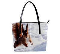 LVTISEE Squirrel in a Jump Snow - Bolso de mano de piel sintética para mujer, bolso de hombro para el trabajo, viajes