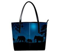 LVTISEE The Elephants Are Walking in the Night - Bolso de mano para mujer, de piel sintética, bolso de mano para el trabajo, viajes