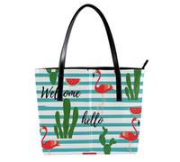 LVTISEE Tropical Love Flamingo Cactus y Sandía Bolso de hombro de piel sintética para mujer, bolso de mano Hobo para el trabajo, viajes