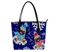 LVTISEE Two Pug Dogs at the Snowflakes - Bolso de mano de piel sintética para mujer, bolso de hombro para el trabajo, viajes