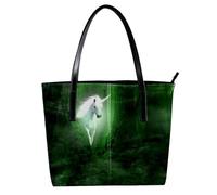 LVTISEE Unicorn From the Green Forest Bolso de mano para mujer, de piel sintética, bolso de hombro para el trabajo, viajes
