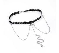 LVUNZJCA Cadena para la Pierna Cadenas for piernas Cuerda de Playa Cordón Serpiente Cadenas for piernas con Cuentas Plateadas para Mujeres y Niñas(Silver_37cm)