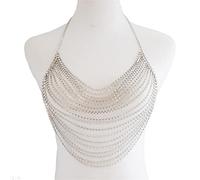 LVUNZJCA Cadenas de Cuerpo Accesorios de Collar de Cadena de Ropa Corporal de Elementos de Diamante para Mujer(Silver_One Size)