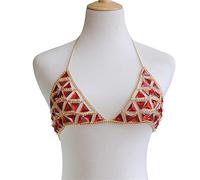 LVUNZJCA Cadenas de Cuerpo Bikini Cuerpo Cadena Hueco Rojo Piedra Preciosa triángulo Sexy Sujetador Collar para Mujer