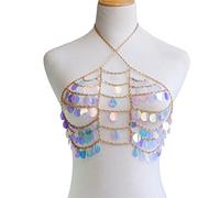 LVUNZJCA Cadenas de Cuerpo Bikini de Cadena de Cuerpo de Collar de Sujetador de Lentejuelas de Colores de múltiples Capas para Mujer
