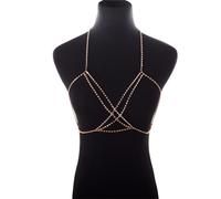LVUNZJCA Cadenas de Cuerpo Cadena de Cuerpo de Bikini con Cadena de Sujetador de Diamantes de imitación Cruzados Sexy for Damas y niñas para Mujer(Gold_One Size)