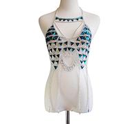 LVUNZJCA Cadenas de Cuerpo Cadena de Cuerpo de Bikini Estilo Resort de Playa de Verano Cadena de Sujetador de Cristal para Mujer(Silver_Free)