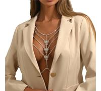 LVUNZJCA Cadenas de Cuerpo Cadena de Pecho con Diamantes de imitación Collar Multicapa Cadena de Pecho para Mujer