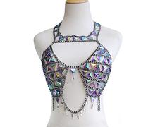 LVUNZJCA Cadenas de Cuerpo Cadena for el Cuerpo con Sujetador de Cristal Azul de Playa Cadena for el Cuerpo Hecha a Mano para Mujer