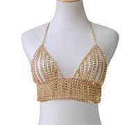 LVUNZJCA Cadenas de Cuerpo Collar de Cadena Multicapa Cadena de Cuerpo de Sujetador de Chaleco exagerado para Mujer(Gold_One Size)