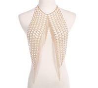 LVUNZJCA Cadenas de Cuerpo Collar de Perlas Estilo Ins Cadena for el Cuerpo Cadena for el Pecho con Borla de Perlas para Mujer