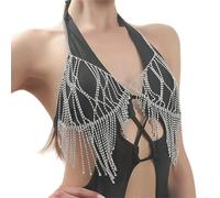 LVUNZJCA Cadenas de Cuerpo Sujetador de Bikini con Cadena y borlas con Diamantes incrustados Sujetador con Cadena for el Cuerpo para Mujer