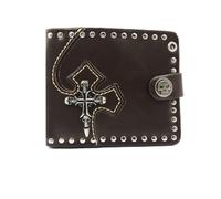 LVUNZJCA Cartera de Cadena para Hombre Cartera de Cuero for Hombre Demon Skull Punk Rock Cartera de Cadena Corta(Coffee)