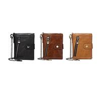 LVUNZJCA Cartera de Cadena para Hombre Cartera De Hombre De Piel con Cadena Antirrobo Cartera De Piel Doble Plegable RFID(Schwarz)