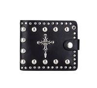 LVUNZJCA Cartera de Cadena para Hombre Cartera de Hombre Moda Cruz Calavera Corta Horizontal Remachado Bola Cartera